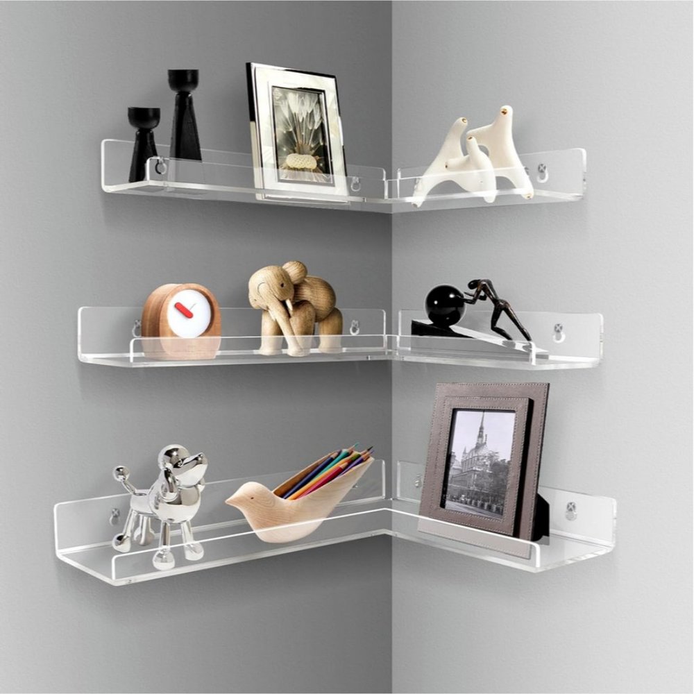 Dollfie Floating Clear‎ L Corner Shelves Set Of 3